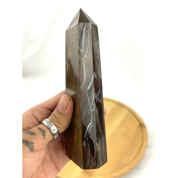 Tigers Eye Tower Obelisk Point 5 7/8" Natural Quartz Crystal 306g - Picture 5 of 16